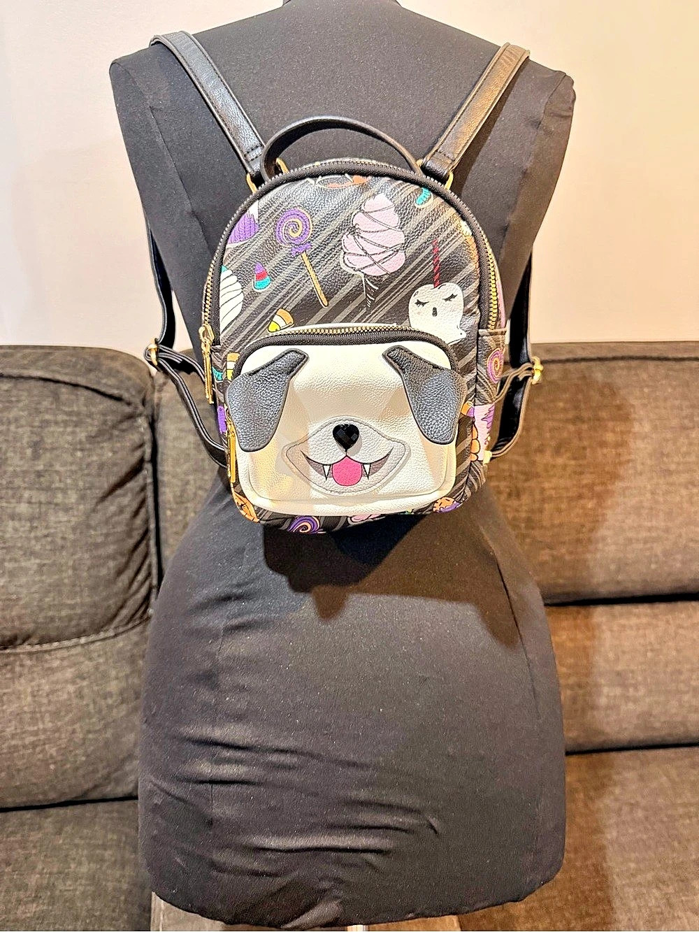 Betsey Johnson Dog Print Mini Backpack Black Multicolor